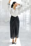 Silai Studio_White Silk, Voile Collared, Button-down Neck Arched Doorways Skirt Set _Online_at_Aza_Fashions