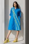 Buy_Silai Studio_Blue Poplin Collared Seafoam Dress _at_Aza_Fashions