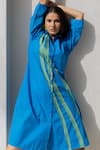 Silai Studio_Blue Poplin Collared Seafoam Dress _at_Aza_Fashions