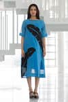 Buy_Silai Studio_Blue Chanderi Applique Round Neck Azure Black Dress _at_Aza_Fashions