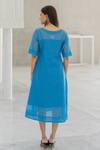 Shop_Silai Studio_Blue Chanderi Applique Round Neck Azure Black Dress _at_Aza_Fashions