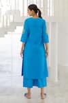 Shop_Silai Studio_Blue Poplin Embroidery V-neck Floral Seafoam Kurta _at_Aza_Fashions