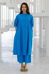 Buy_Silai Studio_Blue Poplin Mandarin Collar Azure Horizon Tunic Co-ord Set _at_Aza_Fashions