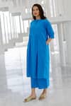 Silai Studio_Blue Poplin Mandarin Collar Azure Horizon Tunic Co-ord Set _at_Aza_Fashions