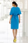 Shop_Silai Studio_Blue Poplin V-neck Azure Wrap Dress _at_Aza_Fashions