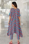 Shop_Silai Studio_Red Cotton, Linen V-neck Poppy And Blue Stripe Kurta Set _at_Aza_Fashions