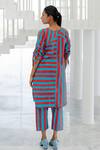 Shop_Silai Studio_Red Cotton, Linen Round Neck Poppy And Blue Stripe Co-ord Set _at_Aza_Fashions