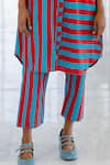 Silai Studio_Red Cotton, Linen Round Neck Poppy And Blue Stripe Co-ord Set _Online_at_Aza_Fashions