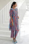 Buy_Silai Studio_Red Cotton, Linen Round Neck Poppy And Blue Stripe Tunic Set _at_Aza_Fashions