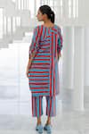 Shop_Silai Studio_Red Cotton, Linen Round Neck Poppy And Blue Stripe Tunic Set _at_Aza_Fashions