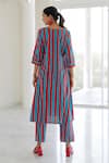 Shop_Silai Studio_Red Cotton, Linen Applique V-neck Sky Fire Striped Kurta Set _at_Aza_Fashions