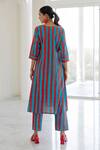 Shop_Silai Studio_Red Cotton, Linen Applique V-neck Sky Fire Striped Kurta _at_Aza_Fashions