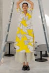 Shop_Silai Studio_Yellow Cotton, Linen V-neck Plantain Orchard Kurta _Online_at_Aza_Fashions