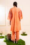Shop_The White Tree Studio_Peach Chanderi Applique, Embroidery Round Neck Pleated Kurta Co-ord Set _at_Aza_Fashions