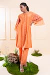 Buy_The White Tree Studio_Peach Chanderi Applique, Embroidery Round Neck Pleated Kurta Co-ord Set _Online_at_Aza_Fashions