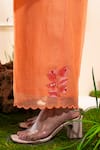 Buy_The White Tree Studio_Peach Chanderi Applique, Embroidery Round Neck Pleated Kurta Co-ord Set 