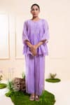 Buy_The White Tree Studio_Purple Chanderi Embroidery, Applique Round Lilac Front Gathers Pant Co-ord Set _at_Aza_Fashions
