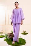 Shop_The White Tree Studio_Purple Chanderi Embroidery, Applique Round Lilac Front Gathers Pant Co-ord Set _at_Aza_Fashions