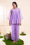 Shop_The White Tree Studio_Purple Chanderi Embroidery, Applique Round Lilac Front Gathers Pant Co-ord Set _Online_at_Aza_Fashions