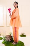 The White Tree Studio_Peach Chanderi Embroidery, Applique Round Neck Front Gathers Set _Online_at_Aza_Fashions