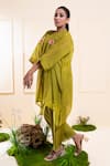 The White Tree Studio_Green Chanderi Applique, Embroidery Round Neck Moss Pleated Panel Set _Online_at_Aza_Fashions