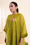 The White Tree Studio_Green Chanderi Applique, Embroidery Round Neck Moss Pleated Panel Set _at_Aza_Fashions