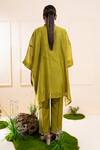 Shop_The White Tree Studio_Green Chanderi Applique, Embroidery Round Neck Moss Pleated Panel Set _at_Aza_Fashions