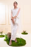 The White Tree Studio_White Chanderi Embroidery, Applique Round Neck, Cascading Pant Co-ord Set _Online_at_Aza_Fashions