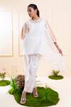Buy_The White Tree Studio_White Chanderi Embroidery, Applique Round Neck, Cascading Pant Co-ord Set _at_Aza_Fashions