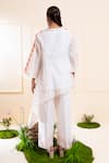 Shop_The White Tree Studio_White Chanderi Embroidery, Applique Round Neck, Cascading Pant Co-ord Set _at_Aza_Fashions