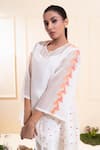 The White Tree Studio_White Chanderi Embroidery, Applique Round Neck, Cascading Pant Co-ord Set _Online