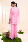 Shop_The White Tree Studio_Pink Chanderi Embroidery, Applique Mandarin Collar Smocking Pant Co-ord Set _at_Aza_Fashions