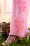 The White Tree Studio_Pink Chanderi Embroidery, Applique Mandarin Collar Smocking Pant Co-ord Set _Online