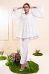 Shop_The White Tree Studio_White Chanderi Embroidery, Cut Work, Applique V-neck Smocking Co-ord Set _at_Aza_Fashions