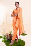 Shop_The White Tree Studio_Peach Chanderi Embroidery, Applique Collared Asymmetrical Kaftan Set _at_Aza_Fashions