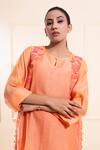 The White Tree Studio_Peach Chanderi Applique Round Neck Two Tone Co-ord Set _at_Aza_Fashions