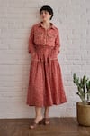 Buy_Taro_Red Cotton Collared Confetti Dot Printed Rose Whisper Dress _at_Aza_Fashions