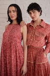 Buy_Taro_Red Cotton Collared Confetti Dot Printed Rose Whisper Dress 