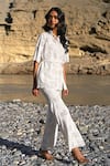 Shop_Dash And Dot_White Cotton, Nylon Embroidery Collared Scalloped Lace Shirt And Pant Set _at_Aza_Fashions