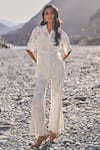 Buy_Dash And Dot_White Cotton, Nylon Embroidery Collared Scalloped Lace Shirt And Pant Set _at_Aza_Fashions