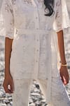 Shop_Dash And Dot_White Cotton, Nylon Embroidery Collared Scalloped Lace Shirt And Pant Set 