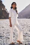 Dash And Dot_White Cotton, Nylon Embroidery Collared Scalloped Lace Shirt And Pant Set _Online