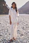 Buy_Dash And Dot_White Cotton, Nylon Embroidery Collared Scalloped Lace Shirt And Pant Set _Online