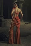 Shop_Nikhil Thampi_Rust Beads Sweetheart Neck Metallic Embroidered Pant Saree With Blouse _at_Aza_Fashions