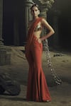 Buy_Nikhil Thampi_Rust Beads Sweetheart Neck Metallic Embroidered Pant Saree With Blouse _Online_at_Aza_Fashions