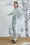 Shop_Shivani Bhargava_Blue Silk Satin Round Neck Powder Digital Print Co-ord Set _Online_at_Aza_Fashions