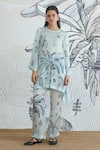 Shivani Bhargava_Blue Silk Satin Round Neck Powder Digital Print Co-ord Set _at_Aza_Fashions