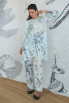 Shop_Shivani Bhargava_Blue Silk Satin Round Neck Powder Digital Print Co-ord Set 