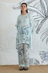 Shop_Shivani Bhargava_Blue Silk Satin Round Neck Powder Digital Print Tunic _Online_at_Aza_Fashions