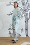 Shivani Bhargava_Blue Silk Satin Round Neck Powder Digital Print Tunic _at_Aza_Fashions